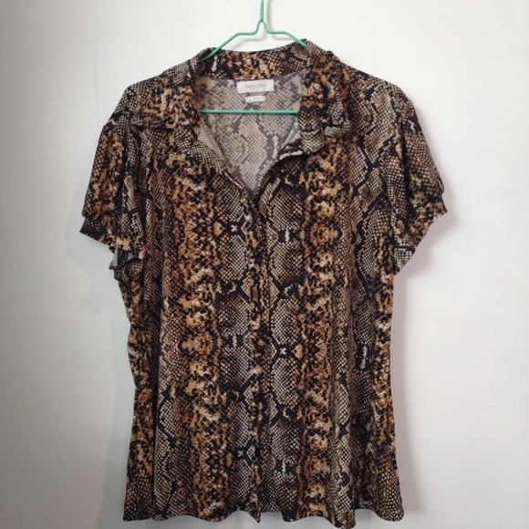 VanHeusen Snakeskin Print Women's Top Short Sleeves Collared Buttons Sz Large - Picture 8 of 12